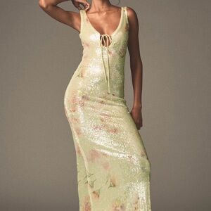 Bardot Green and Pink Sequin Maxi Dress